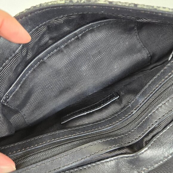 BCBGMaxAzria Leather Snakeskin Print Clutch Silver Stud Embellishment Black Trim - Picture 15 of 16